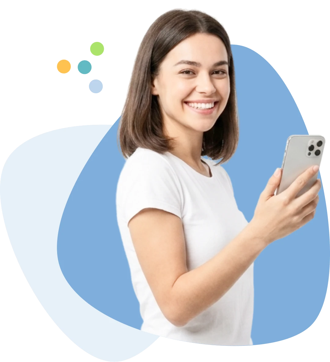 Smiling woman holding a phone